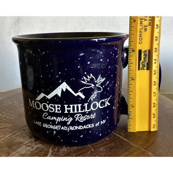 MOOSE HILLCOCK CAMPING RESORT Mug Cup Blue Speckled Campfire Coffee Adirondacks - Picture 6 of 7